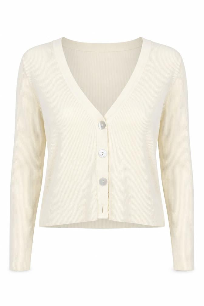 Jacqueline de Yong Women's Ivory V-Neck Cardigan L