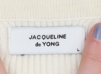 Jacqueline de Yong Women's Ivory V-Neck Cardigan L