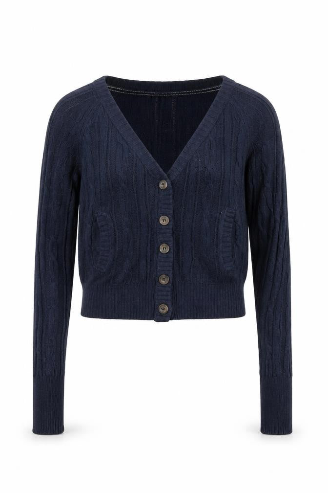 Front view of SoulCal Women's Blue Cardigan, size 10, Cable-Knit