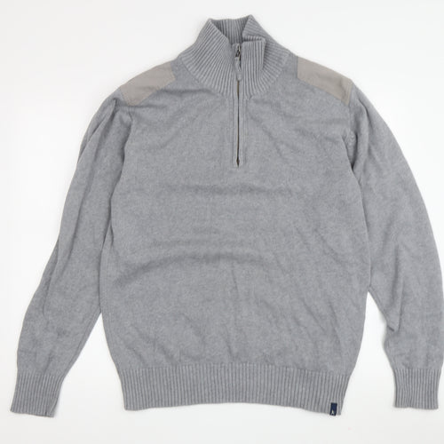 James Harvest Men's Grey Cotton Full Zip Jumper L