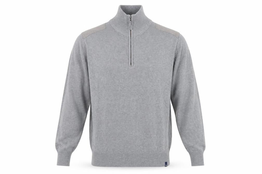 Front view of James Harvest Men's Grey Cotton Full Zip Jumper L