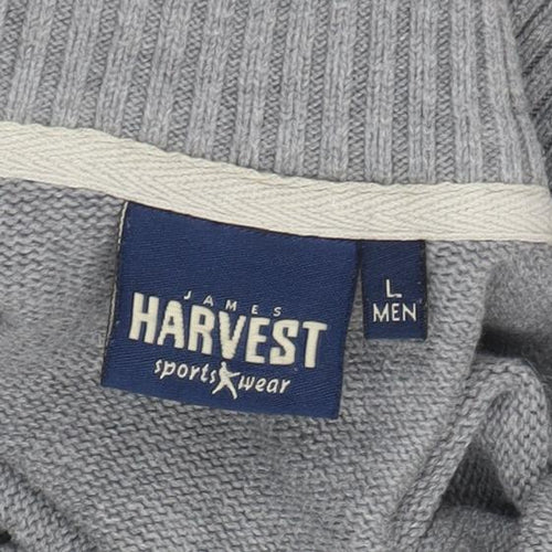 James Harvest Men's Grey Cotton Full Zip Jumper L