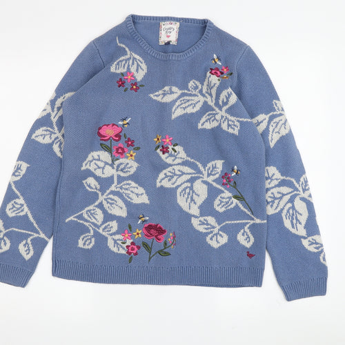 Country Rose Women's Blue Floral Embroidered Jumper Size 8