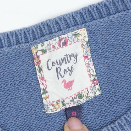 Country Rose Women's Blue Floral Embroidered Jumper Size 8