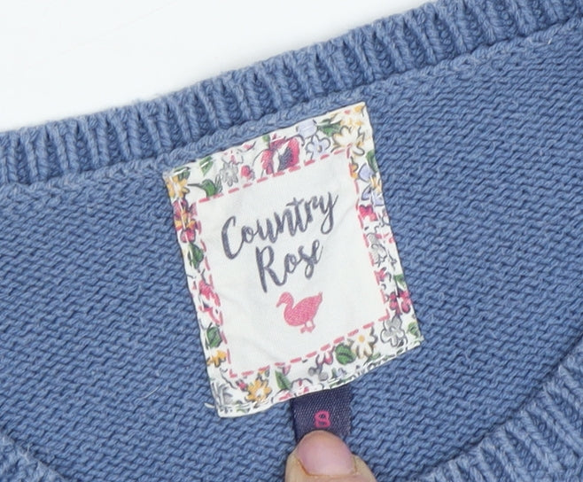 Country Rose Women's Blue Floral Embroidered Jumper Size 8