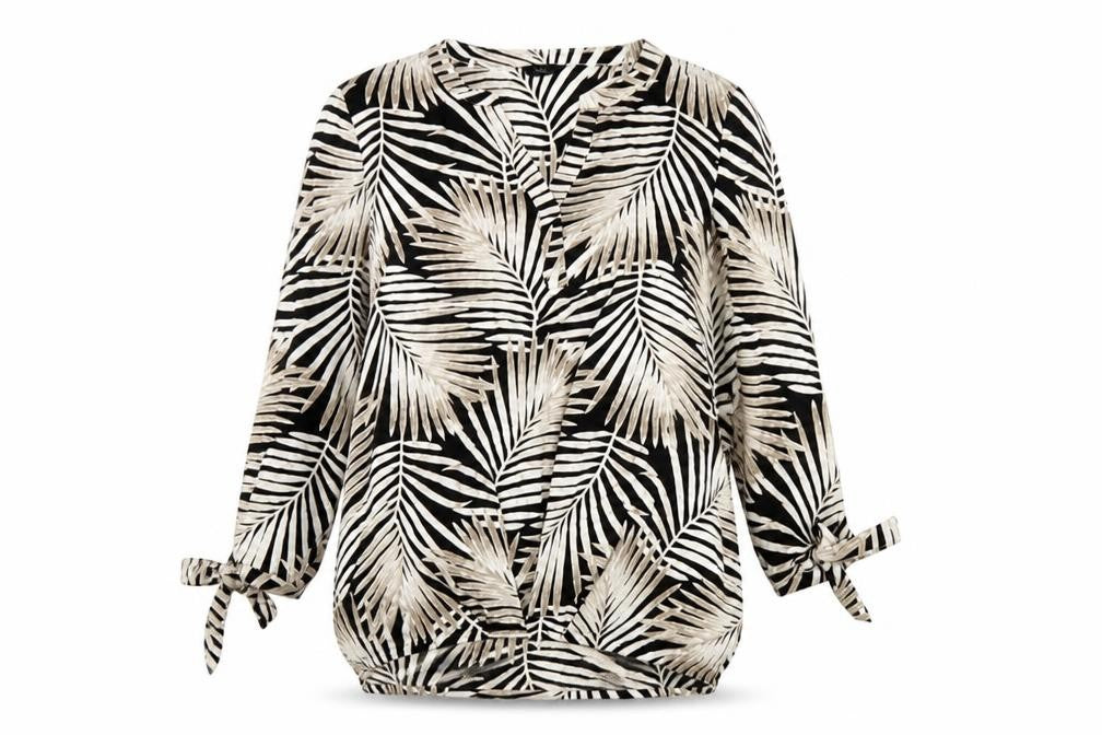 Front view of M&Co Women's Black Floral Blouse, size 12