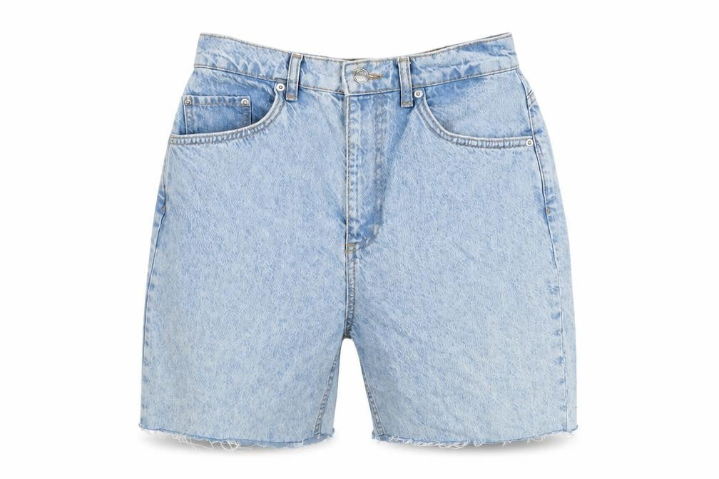 Front view of ASOS DESIGN Women's Blue Denim Cut-Off Shorts, size 28