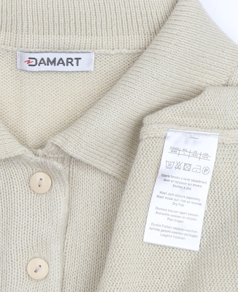 Damart Women's Beige Wool Collared Cardigan Size 18