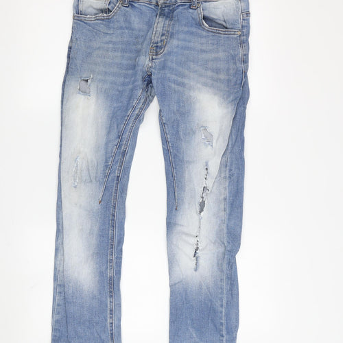 Zara Men's Distressed Blue Straight Jeans 30