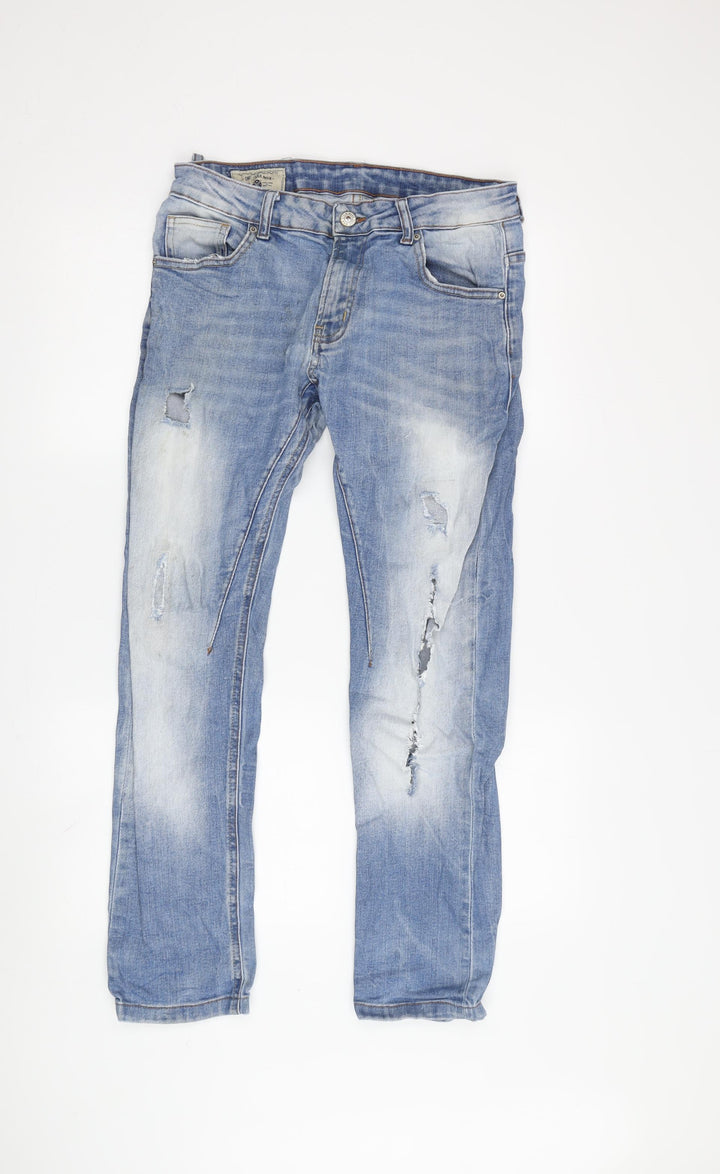 Zara Men's Distressed Blue Straight Jeans 30