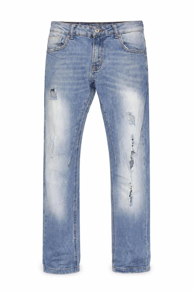Front view of Zara Men's Distressed Blue Straight Jeans 30