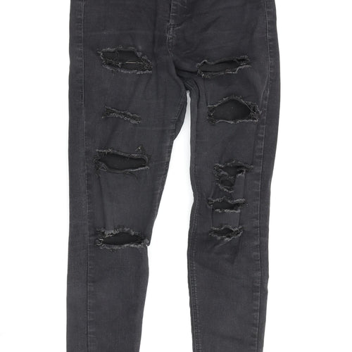 Topshop Women's Black High-Rise Skinny Distressed Jeans