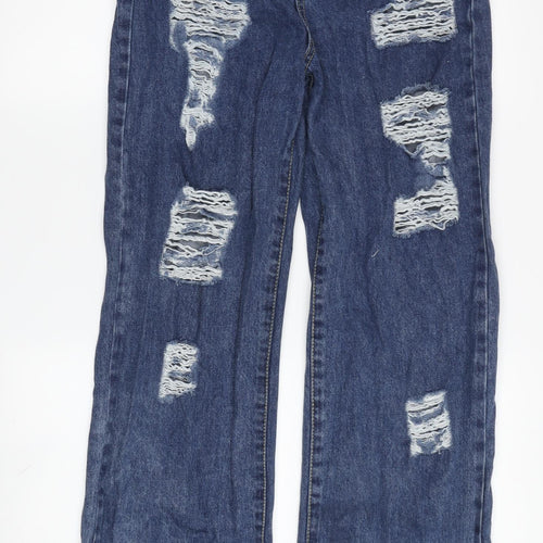 Boohoo Women’s Blue Distressed Jeans, Size 12, Regular Fit