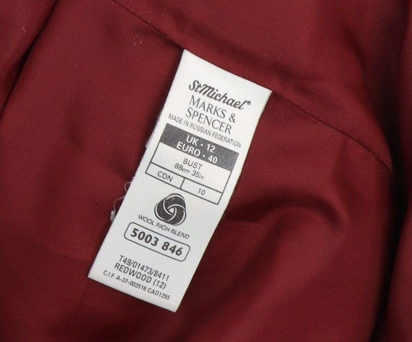 Marks and Spencer Red Wool Blend Women's Mid Overcoat Size 12