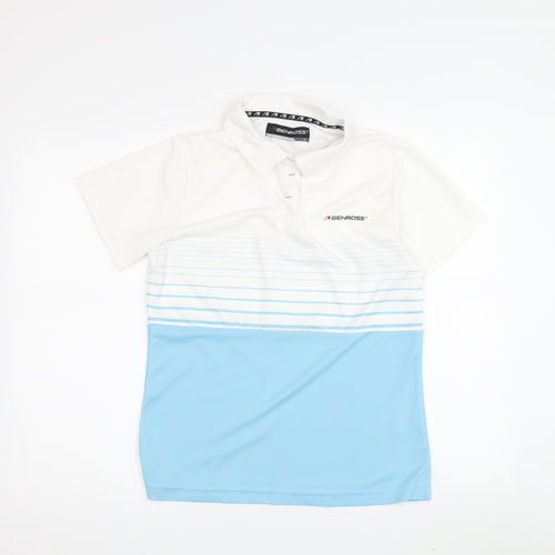 Benross Unisex Blue White Striped Polo Shirt, Size 10
