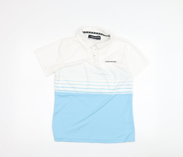 Benross Unisex Blue White Striped Polo Shirt, Size 10