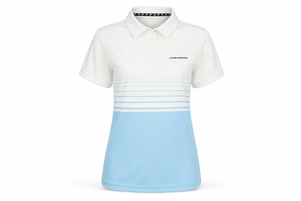 Benross Unisex Blue White Striped Polo Shirt, Size 10