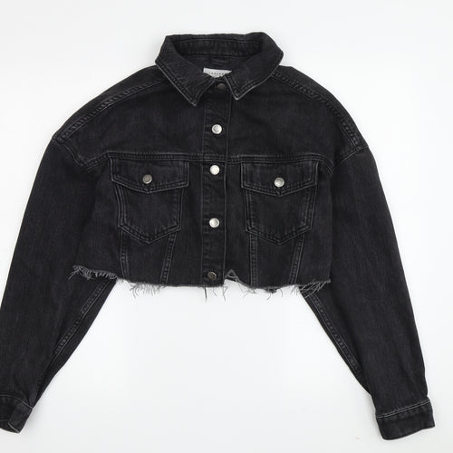 Topshop Women's Black Cropped Denim Jacket Size 10