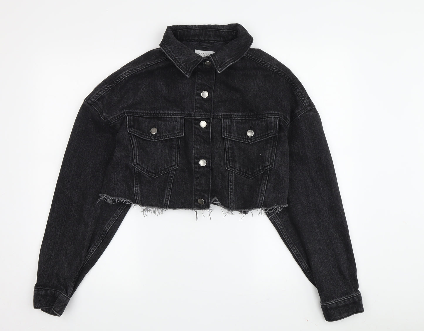 Topshop Women's Black Cropped Denim Jacket Size 10