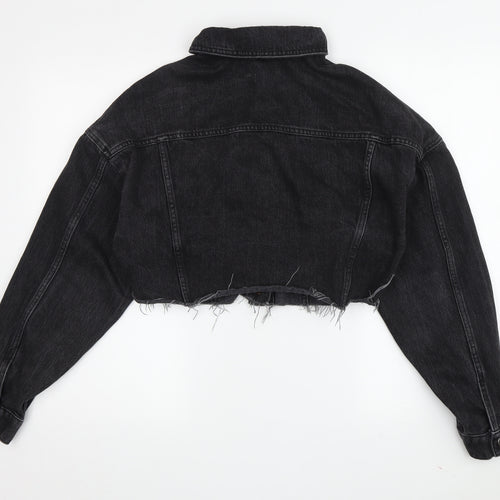 Topshop Women's Black Cropped Denim Jacket Size 10