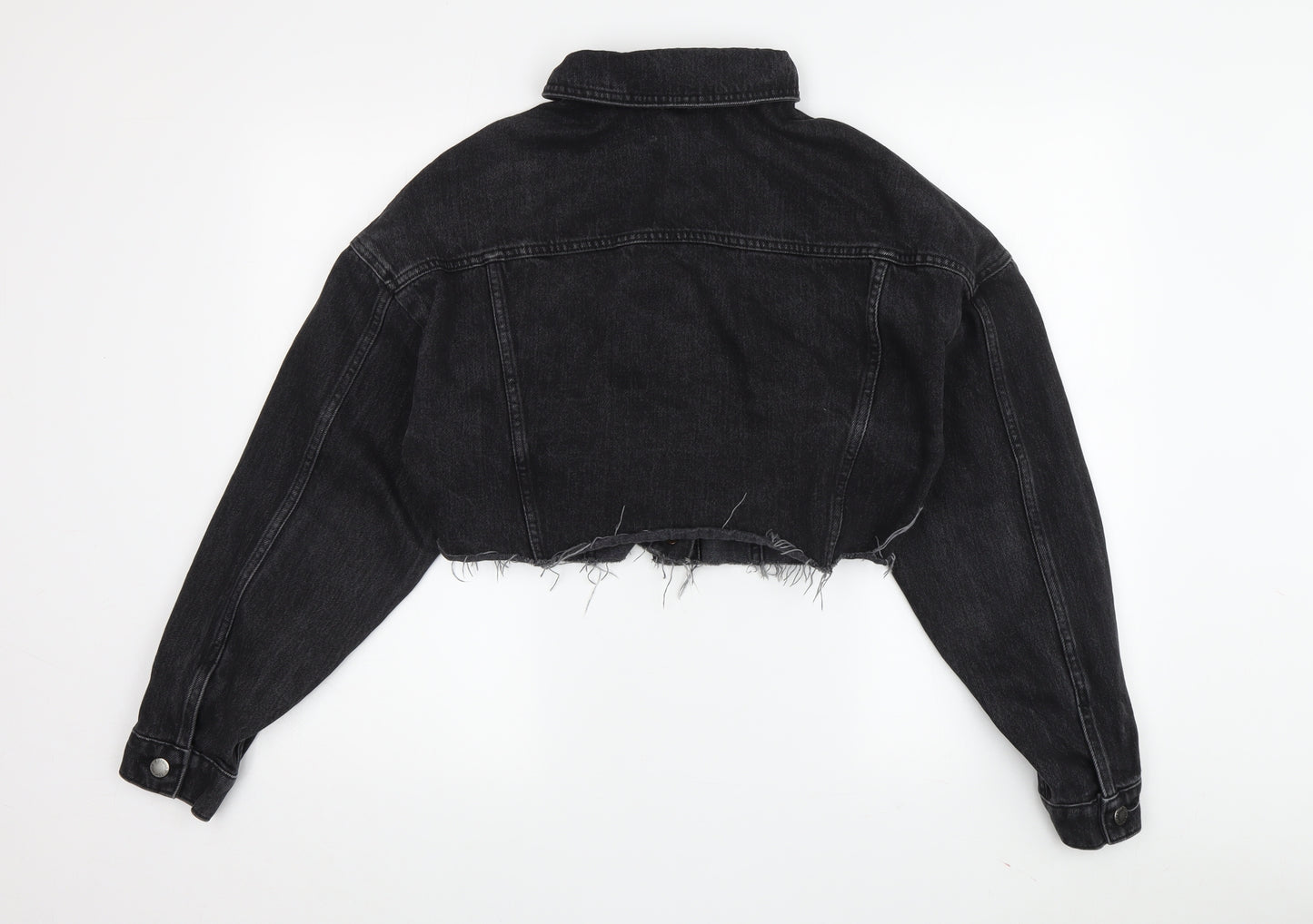 Topshop Women's Black Cropped Denim Jacket Size 10