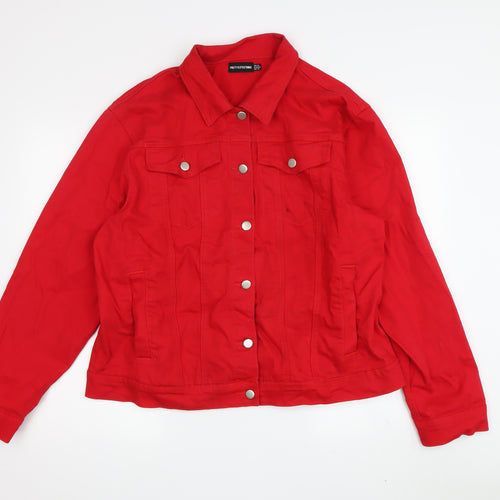 PrettyLittleThing Women's Red Denim Jacket Size 14