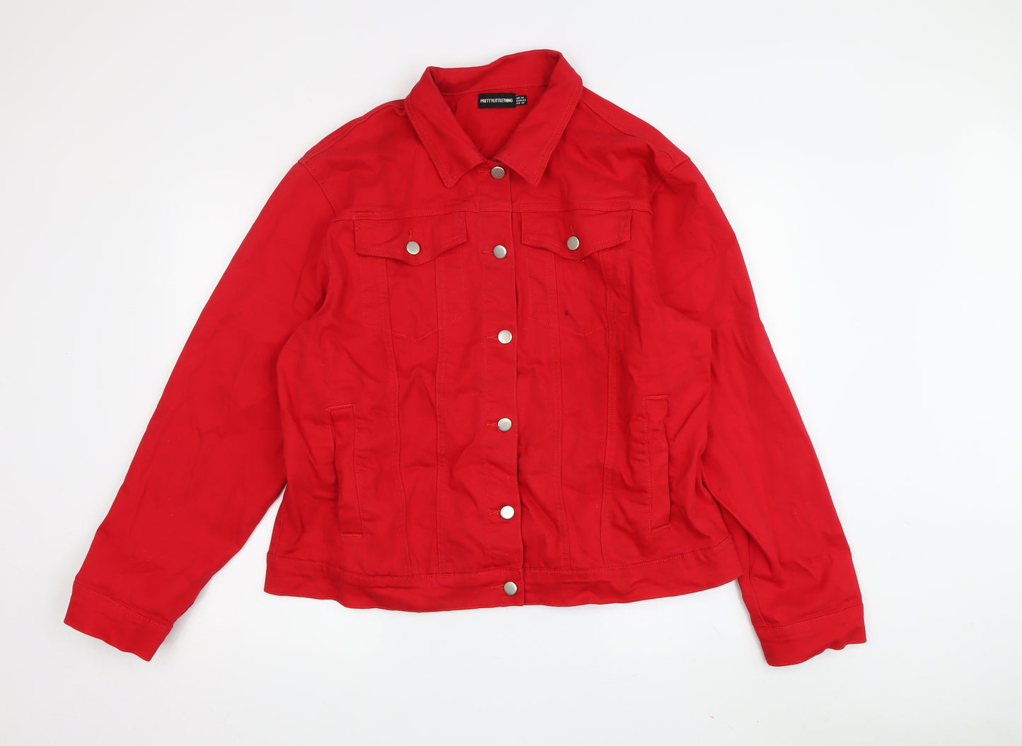 PrettyLittleThing Women's Red Denim Jacket Size 14