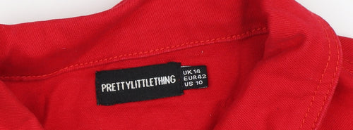 PrettyLittleThing Women's Red Denim Jacket Size 14