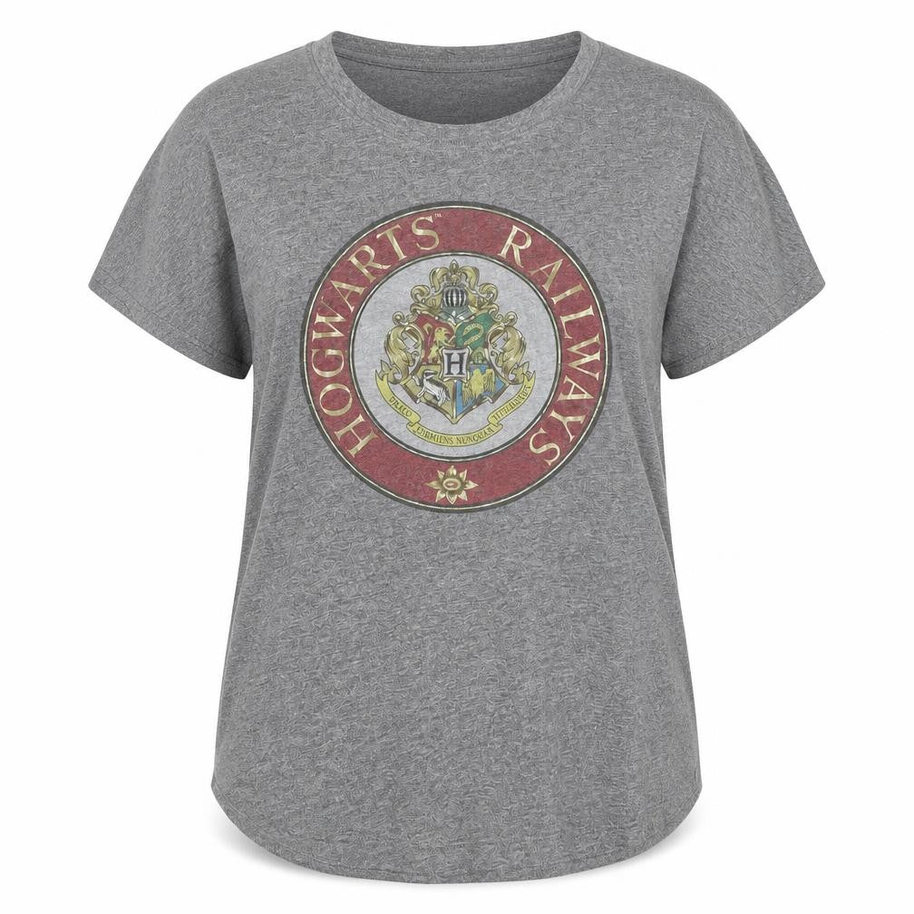 Front view of Warner Bros unisex grey harry potter t-shirt m