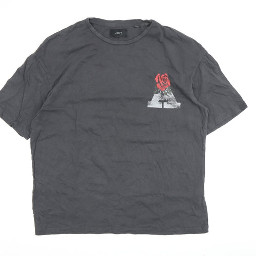 ADPT Men’s Black Medium Rose Graphic Short Sleeve T-Shirt