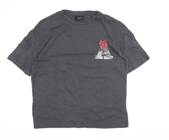 ADPT Men’s Black Medium Rose Graphic Short Sleeve T-Shirt