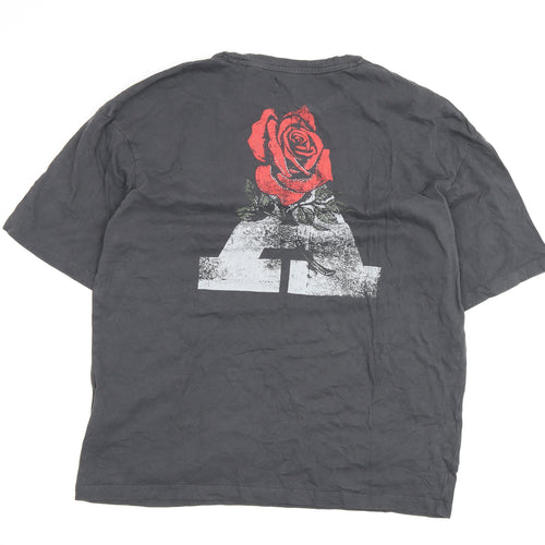 ADPT Men’s Black Medium Rose Graphic Short Sleeve T-Shirt