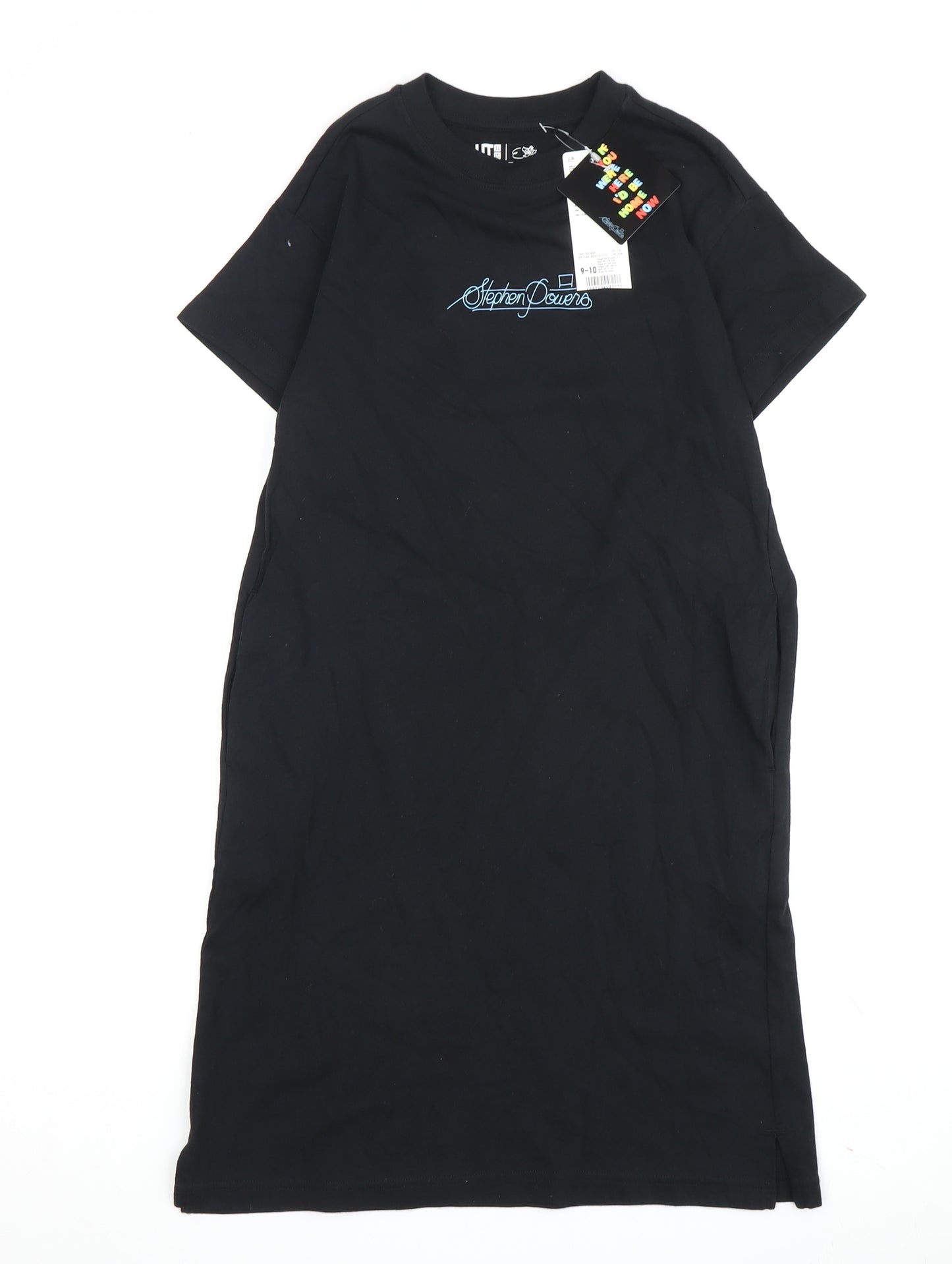 Uniqlo Girls Black T-Shirt Dress 9-10 Years Short Sleeve