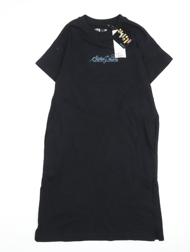 Uniqlo Girls Black T-Shirt Dress 9-10 Years Short Sleeve