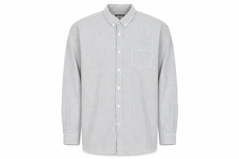 Front view of Thomas Nash Men's XL Black Check Button-Up Shirt