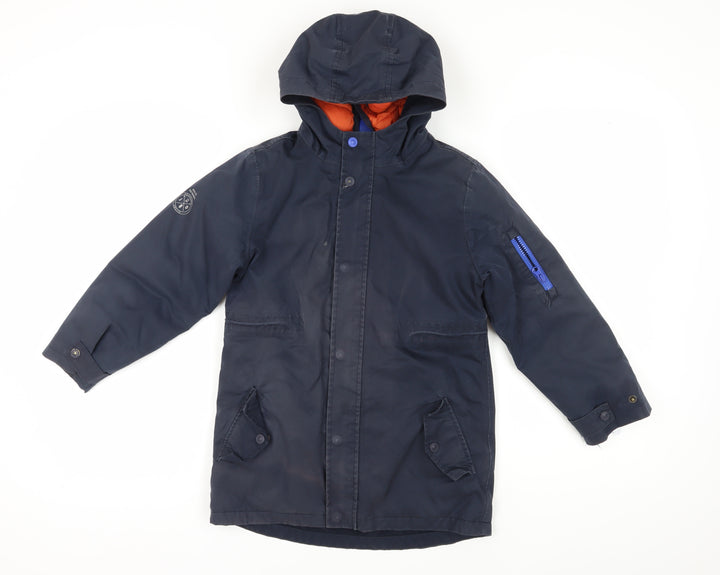 Joules Boys Blue Parka Coat, Size 8 Years, Hooded