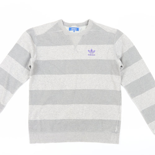 Adidas Men's Grey Striped Pullover Sweatshirt Size S