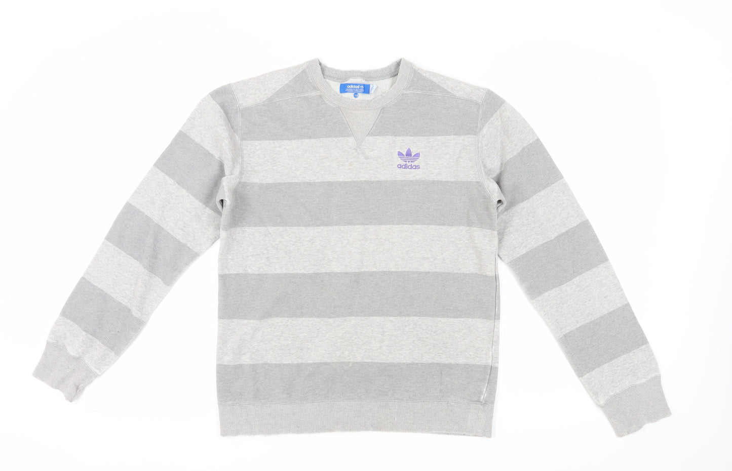 Adidas Men's Grey Striped Pullover Sweatshirt Size S