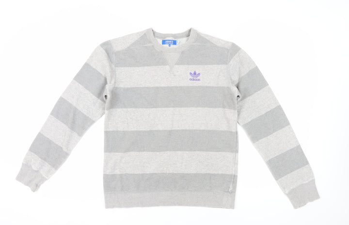 Adidas Men's Grey Striped Pullover Sweatshirt Size S
