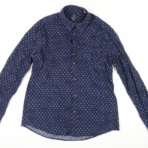 Esprit Men's Blue XL Geometric Long Sleeve Shirt