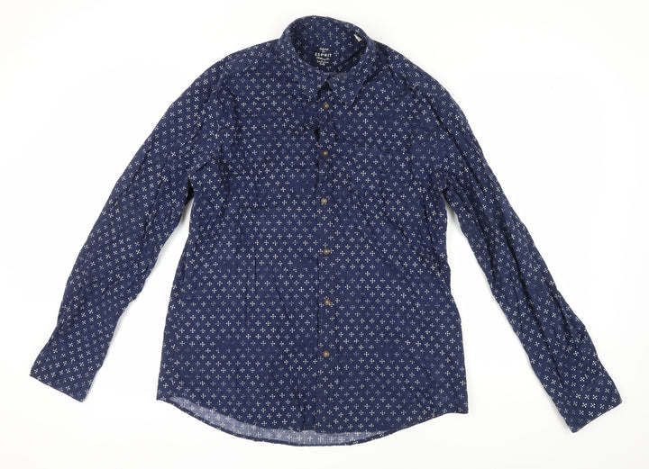 Esprit Men's Blue XL Geometric Long Sleeve Shirt