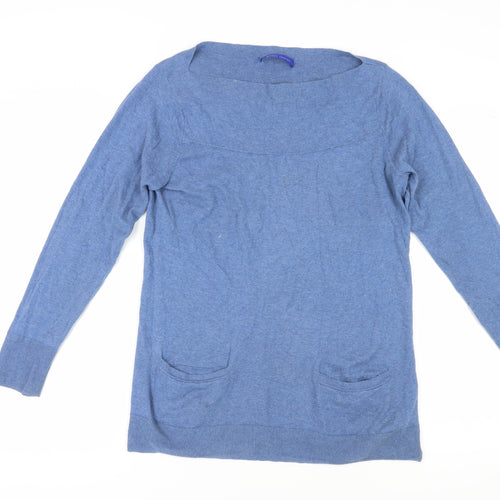 Winser London Women's Blue Cotton Boat Neck Jumper