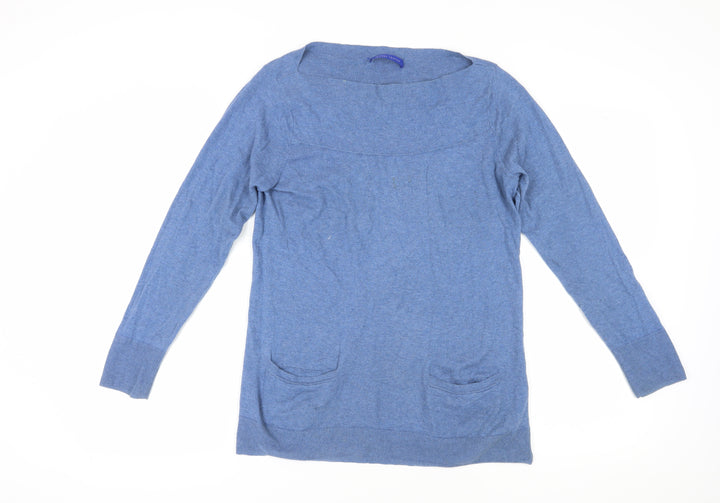 Winser London Women's Blue Cotton Boat Neck Jumper