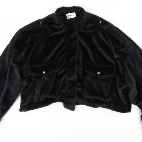 Ruve Black Faux Fur Motorcycle Jacket Women