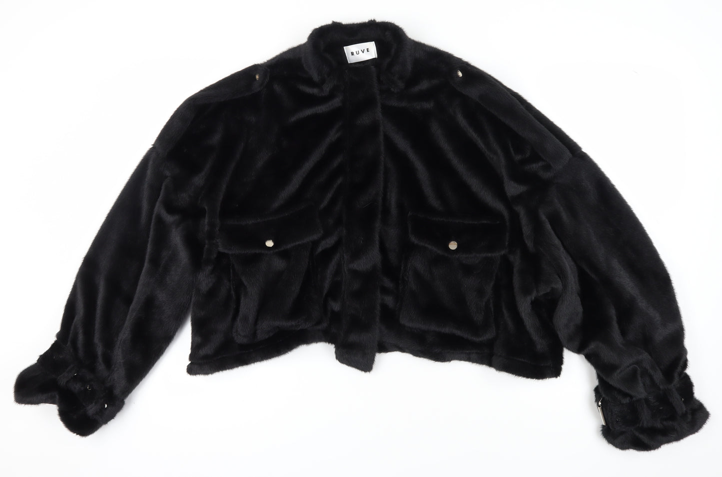 Ruve Black Faux Fur Motorcycle Jacket Women