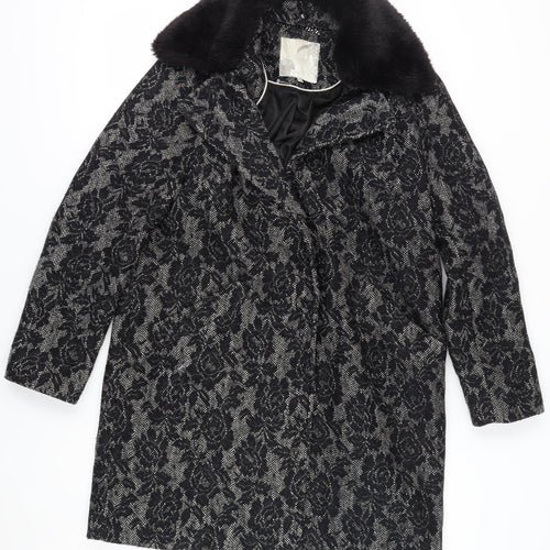 RJR John Rocha Women's Black Floral Overcoat - Size 14