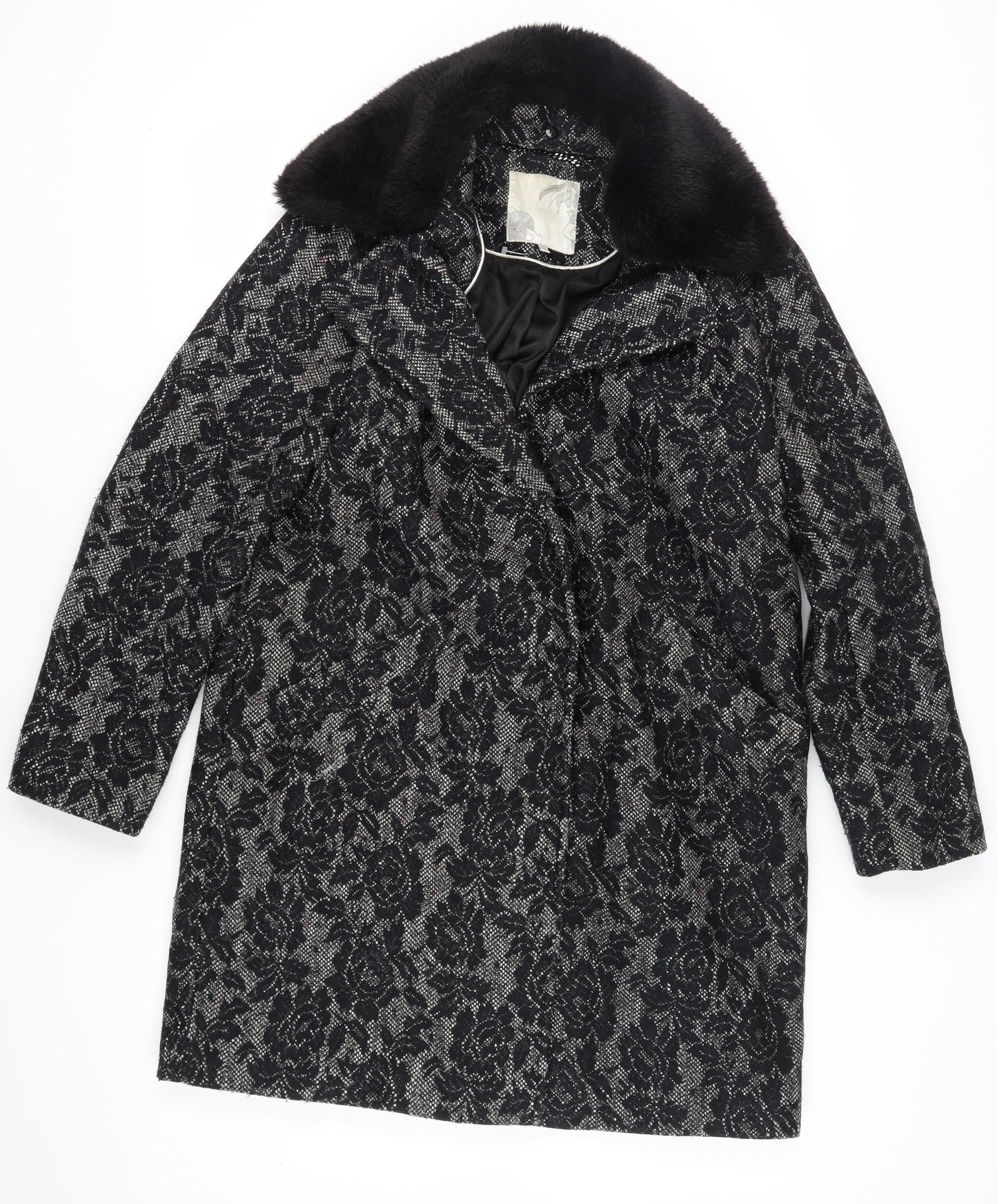 RJR John Rocha Women's Black Floral Overcoat - Size 14