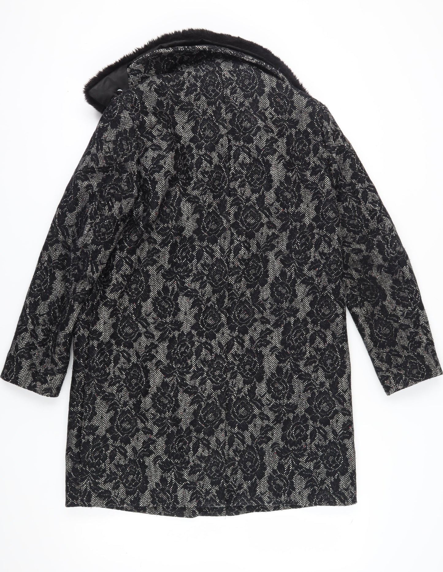 RJR John Rocha Women's Black Floral Overcoat - Size 14