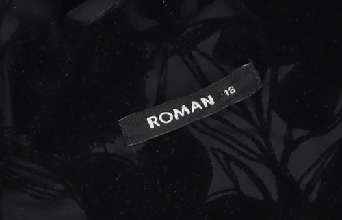 Roman Women's Black Floral Overcoat, Size 18