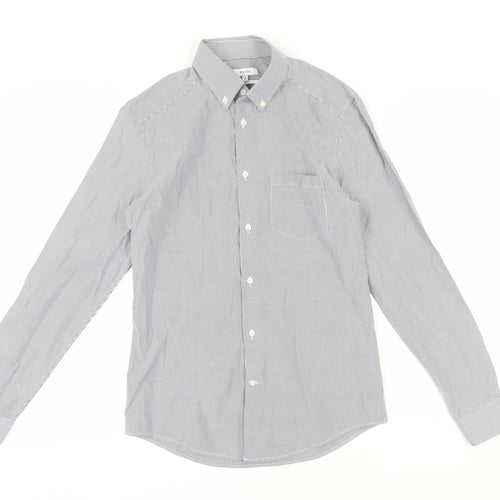 Reiss Men's Grey Striped Button-Up Slim Shirt S